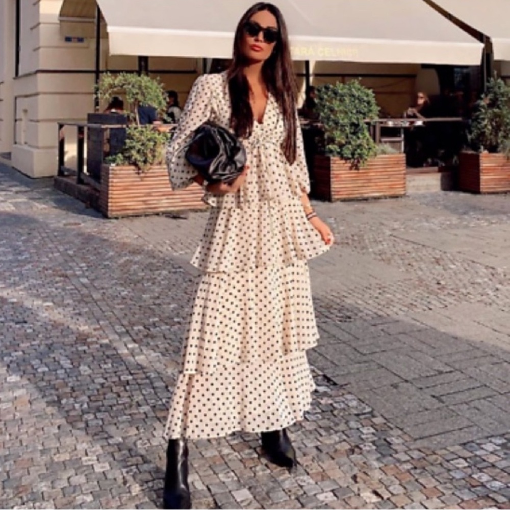 Zara Polka Dot Tiered Dress with Ruffles sz Medium